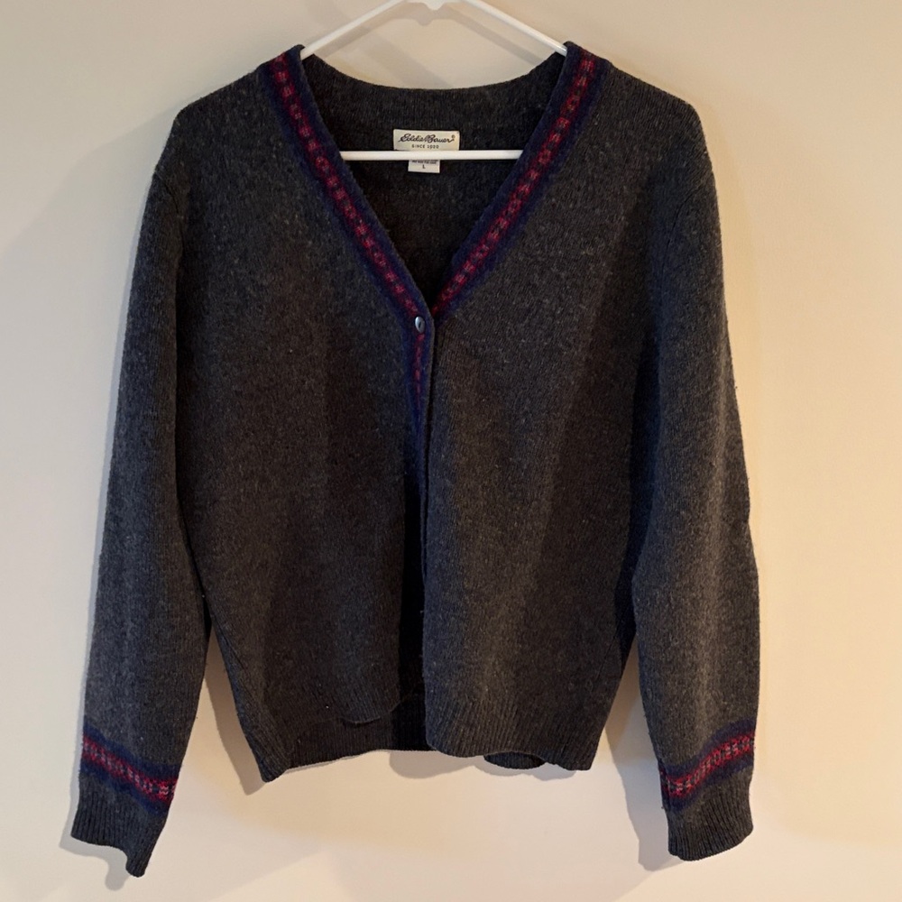 Eddie Bauer Womens Vintage 100% Lambswool Cardigan Button Down
